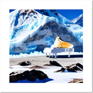 A White Piano On The Snow Capped Peaks Of Mt. Everest Posters and Art